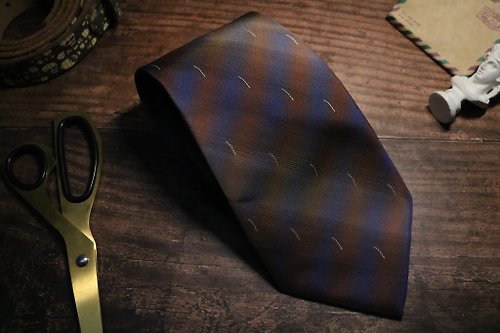 壞紳士 褐色夾藍條紋小點綴領帶商務正裝精英necktie