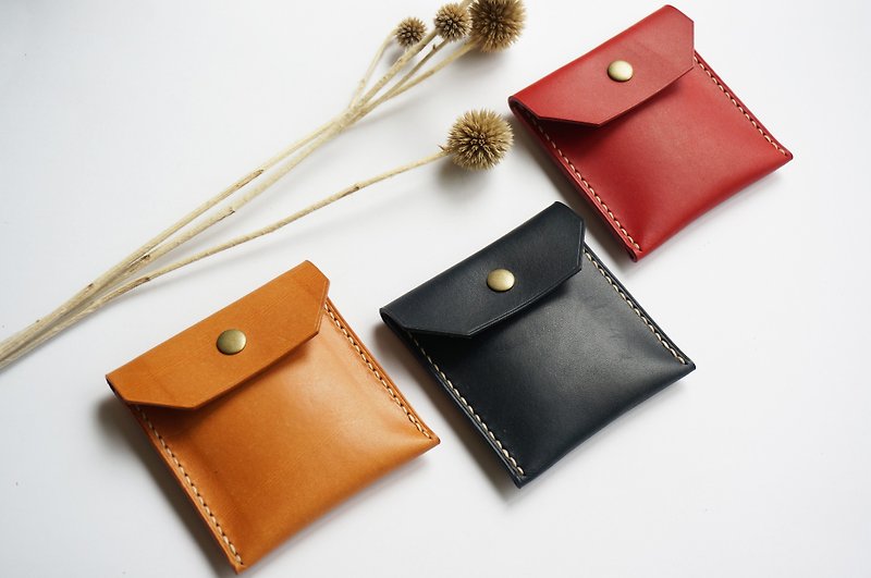 Dried Beancurd Leather Coin Purse/Wallet Custom Typing 9 Colors - กระเป๋าใส่เหรียญ - หนังแท้ สีนำ้ตาล