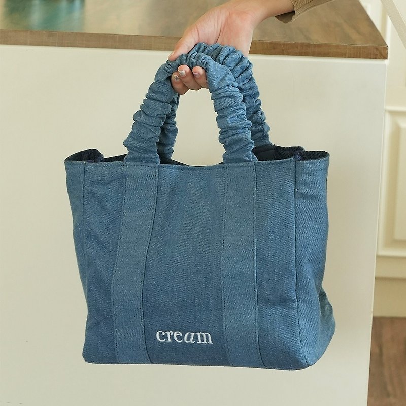 Denim Scrunchie Tote Bag - Handbags & Totes - Other Materials Blue