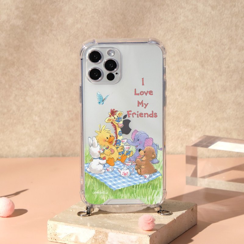 Suzy's Zoo picnic time Stone transparent anti-fall iPhone rope hanging mobile phone case - เคส/ซองมือถือ - พลาสติก สีใส