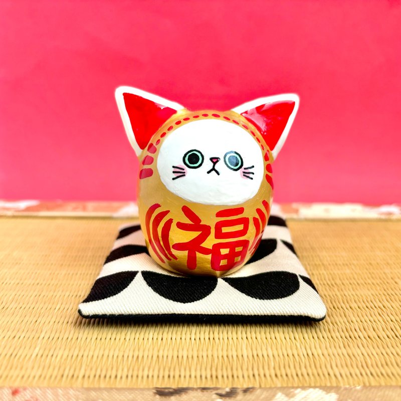 Cat and cat daruma [large] gold - Items for Display - Clay Gold