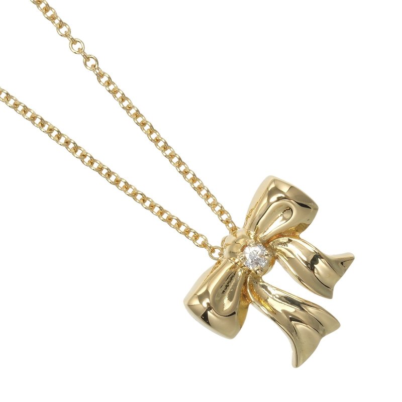 ティファニー TIFFANY&Co. リボン ネックレス K18イエローゴールド×ダイヤモンド アメリカ製 約3.4g レディース - 項鍊 - 貴金屬 金色