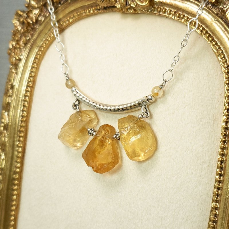 Pendant raw ore citrine citrine crystal necklace 925 silver jewelry Gemstone handmade jewelry - Necklaces - Gemstone 