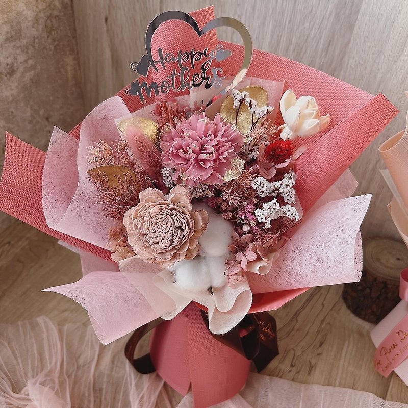 [Pamper Mommy] Eternal Life Bouquet/Carnation/Mother’s Day Bouquet/Writable Card/Gold Inlaid - Dried Flowers & Bouquets - Plants & Flowers Red