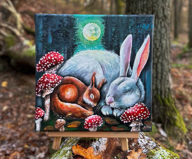 白ウサギ原画ウサギの壁アートリスの絵森の動物 - ショップ