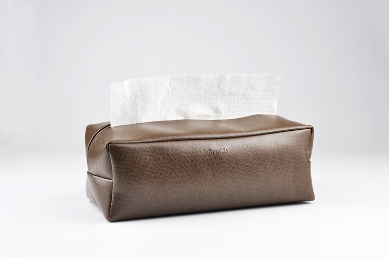 合皮 ティッシュボックス ブラウン - Rectangle Tissue Box, Tissue Holder, Coffee