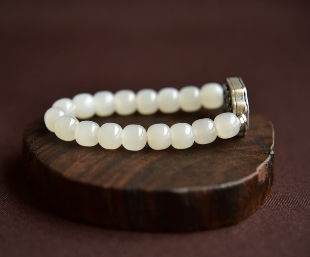 無地竹】天然和天白翡翠青海古材古形ビーズ新鮮意味ブレスレット
