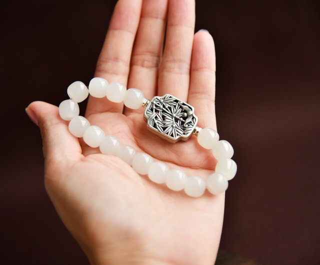 無地竹】天然和天白翡翠青海古材古形ビーズ新鮮意味ブレスレット