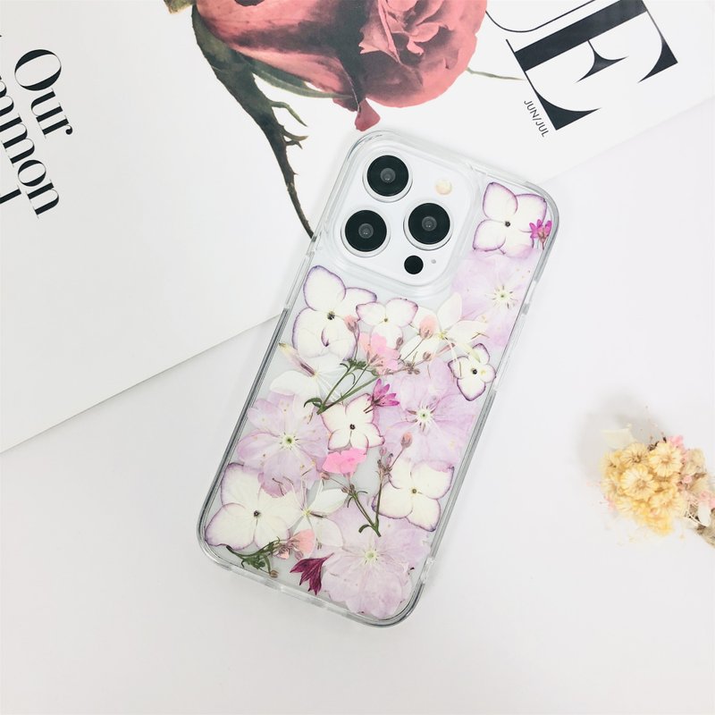 天然粉白押花手機殼適用於iPhone 16 e Samsung S25 Ultra - 手機殼/手機套 - 植物．花 