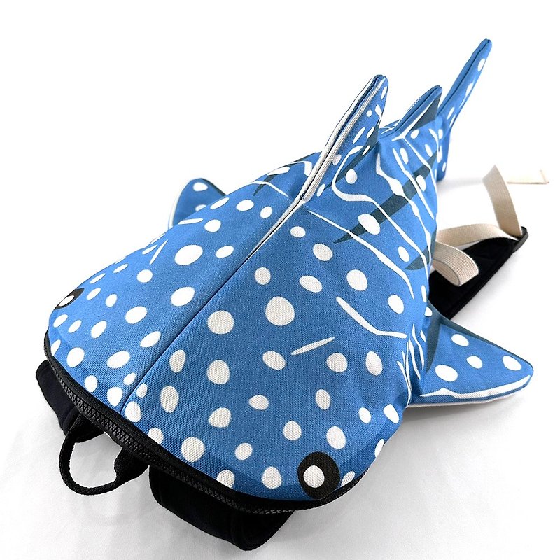 設計款WS117b - 【純棉帆布】鯨鯊立體造型背包#L - 後背包/書包 - 棉．麻 藍色