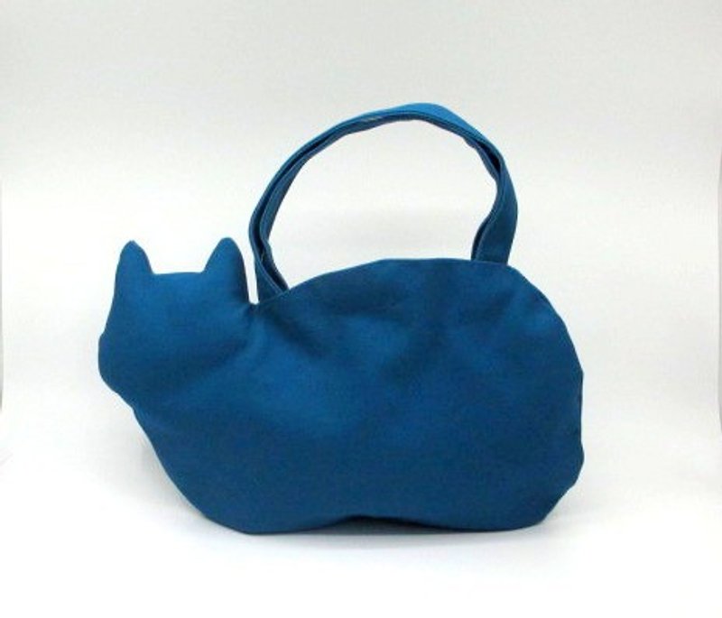 棉．麻 手袋/手提袋 - Canvas cat bag turquoise blue