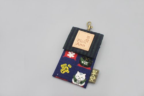 Pink Ann 平安 平安經典卡包-福氣招財貓(靛藍,不挑款),悠遊卡包直接過卡