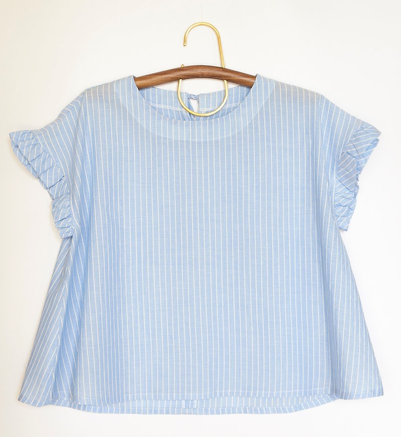 [my little star] Hand-made quiet blue air sense 100% organic cotton parent-child outfit (mother's model) - เสื้อผู้หญิง - ผ้าฝ้าย/ผ้าลินิน สีน้ำเงิน