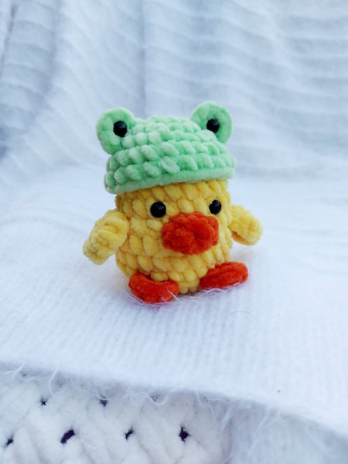 Skazka Duck plush toy Frog plush duckling Duck in a hat Yellow duck Knitted duck