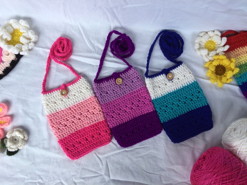 Crochet phone bag กระเป๋าถักโครเชต์ใส่โทรศัพท์ - กระเป๋าแมสเซนเจอร์ - อะคริลิค หลากหลายสี