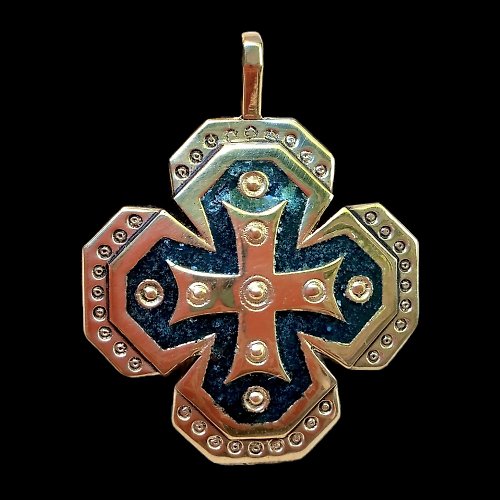Gogodzy Blue brass cross necklace pendant,Vintage Brass Cross,Maltese cross necklace