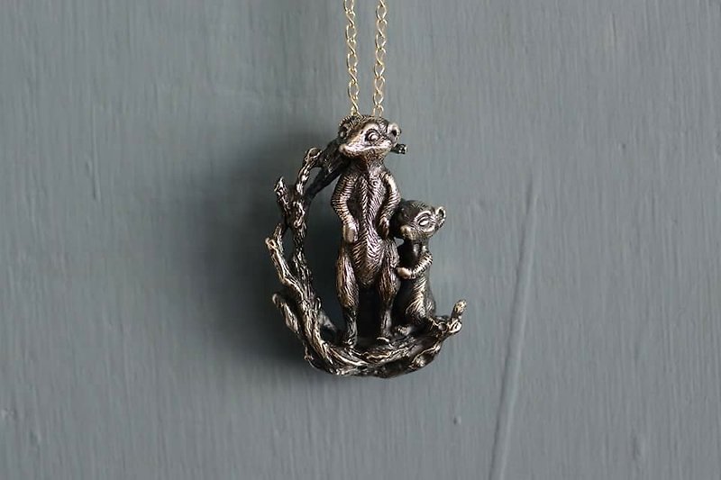 Meerkat Sterling Silver Necklace-Meerkats cuddles - Necklaces - Other Metals Silver