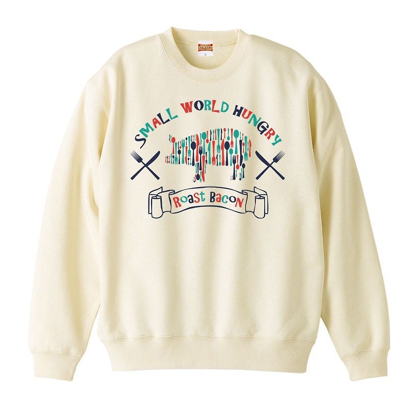 [Sweatshirt] Small World Hungry - เสื้อยืดผู้ชาย - ผ้าฝ้าย/ผ้าลินิน ขาว