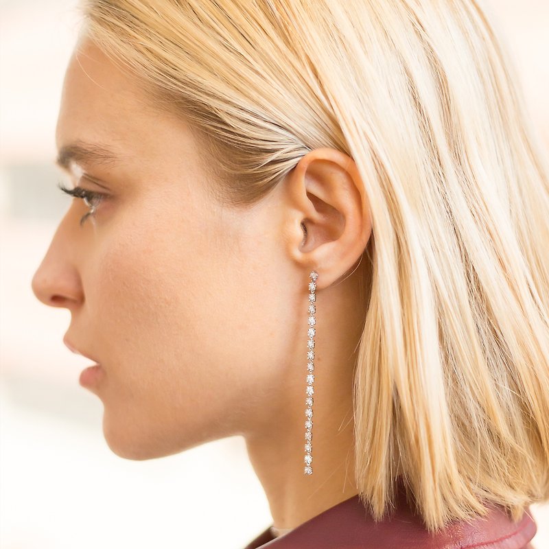 18K diamond tassel earring - ต่างหู - เพชร สีเงิน