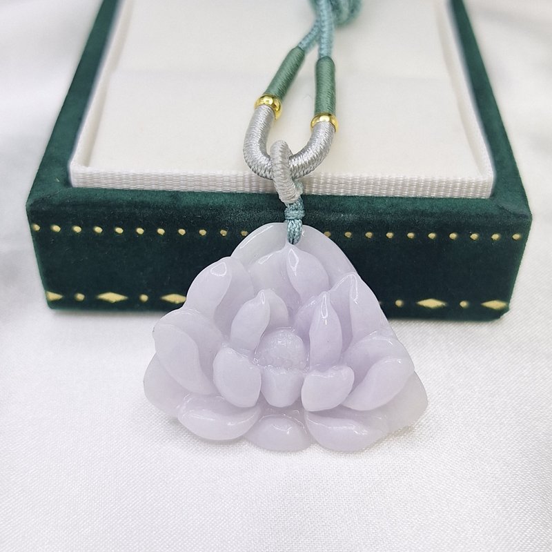 溫潤薰衣草紫 精雕蓮花 吊墜 | 天然緬甸玉A貨翡翠 - 項鍊 - 玉石 