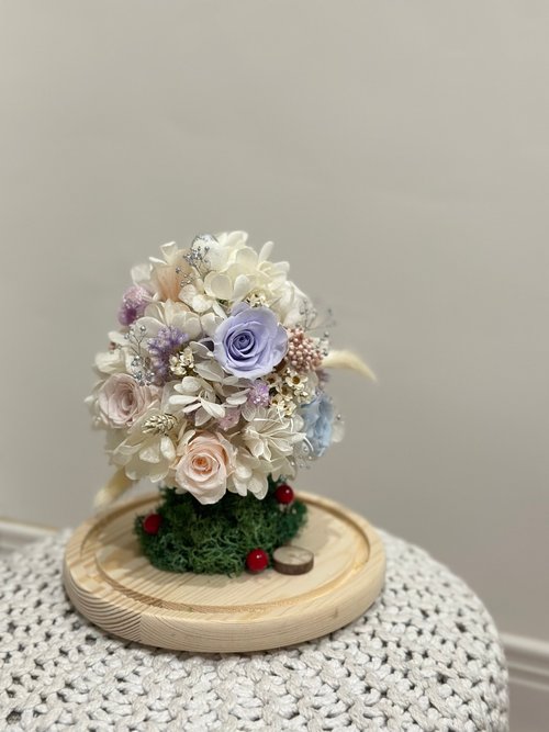 Miau Flowers 喵喵花室 浪漫白色聖誕樹 永生花樹 玻璃罩 聖誕禮物 浪漫花禮