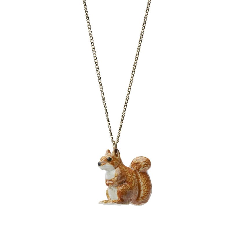 AndMary 手繪瓷項鍊-小松鼠 禮盒包裝 Tiny Squirrel Necklace - 項鍊 - 瓷 咖啡色