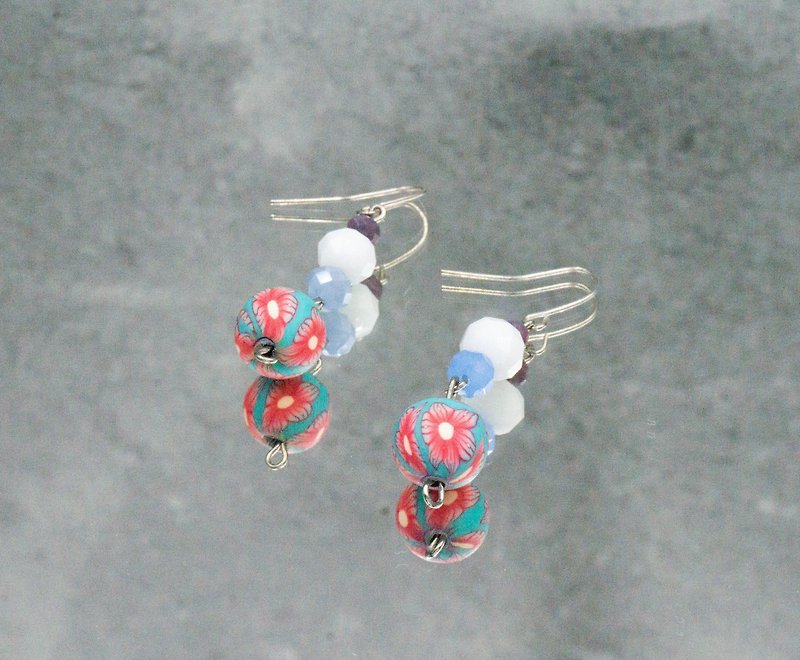 Glass earrings - ต่างหู - ดินเผา สีน้ำเงิน