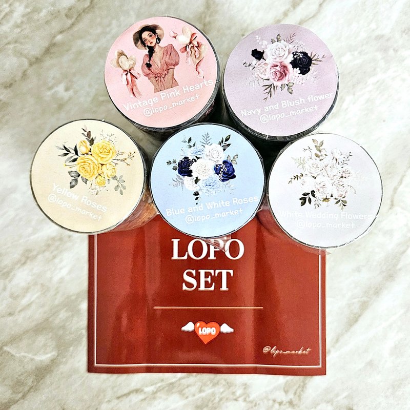 5% Set Discount Applied_Flower + Character Masking Tape 5-Pack Set - 紙膠帶/和紙/PET - 其他材質 