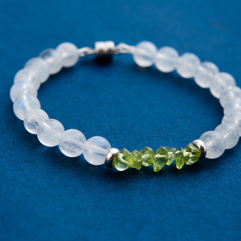 Peridot, Moonstone, 925 Sterling Silver Natural Gemstone Crystal Bracelet - Bracelets - Crystal Green