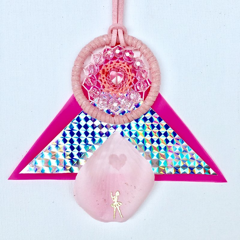 Pink light dream catcher necklace car pendant - ของวางตกแต่ง - วัสดุอื่นๆ สึชมพู