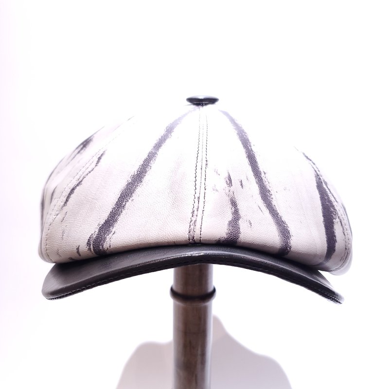 Italian lambskin black and white gradient leather octagonal hat - Hats & Caps - Genuine Leather Black