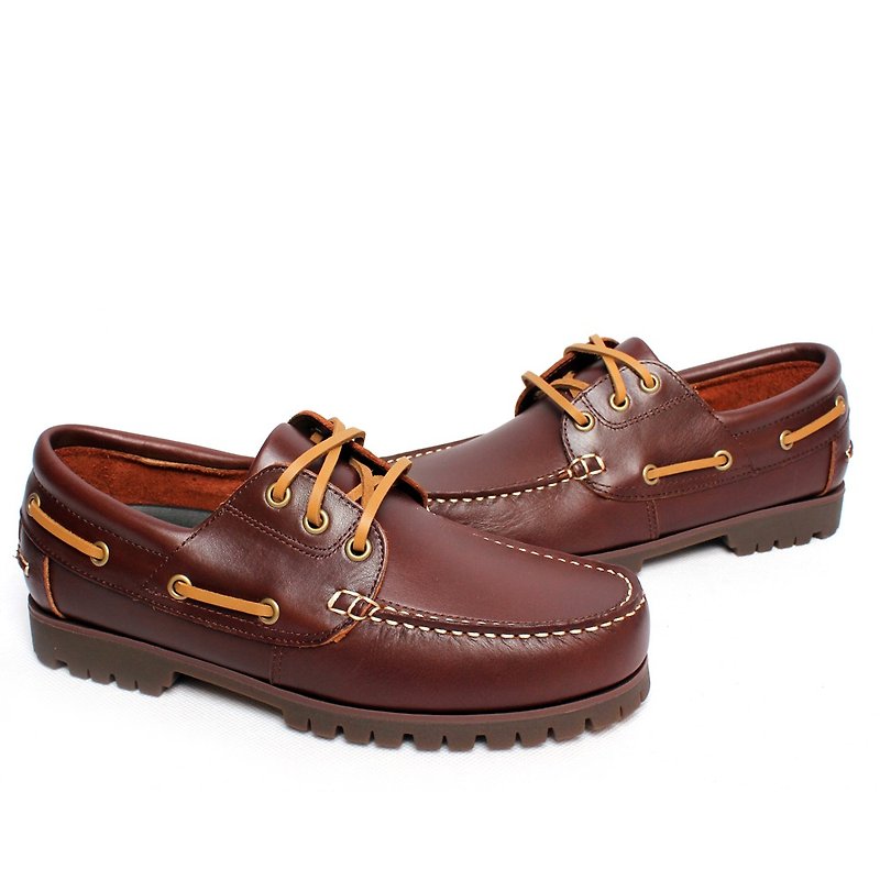 Temple Xiaoliang's Yuppie Classic Leather Sailing Boat Thunder Heel Coffee - Men's Casual Shoes - Genuine Leather Brown