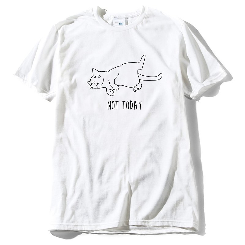 Not Today Cat #2 white t shirt - Men's T-Shirts & Tops - Cotton & Hemp White
