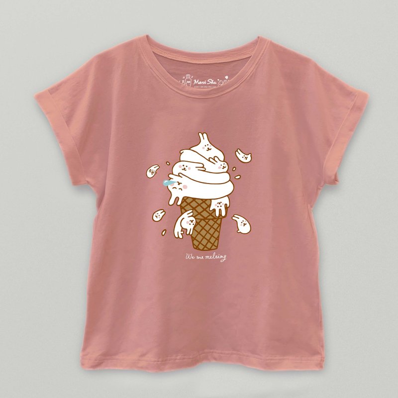 麻糬兔冰淇淋 T-shirt - 女上衣/長袖上衣 - 棉．麻 粉紅色