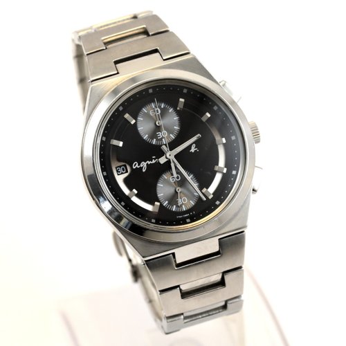 アニエスベー クロノグラフ メンズ クォーツ 7T94 文字盤 グレー×ホワイト 電池切☆2099 アニエスベー agnes b. 男性用腕時計 QUARTZ クロノグラフ 黒文字盤