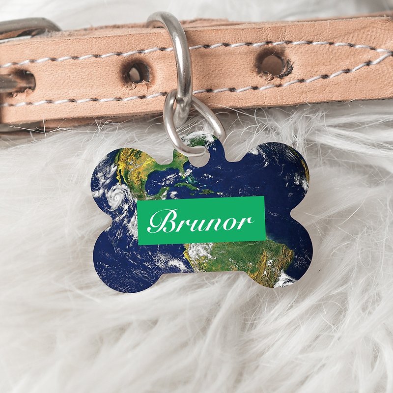 Customized pet identification tag-Chinese and English double-sided customization-Love Earth/Pet Fashion Accessories - Other - Other Metals Green