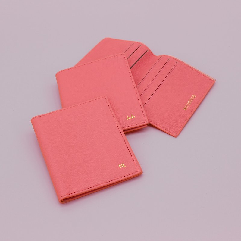 カスタマイズされたギフトレザーピンクピーチショートクリップ財布カードショッキングピンク財布シルバーホルダー - 財布 - 革 ピンク