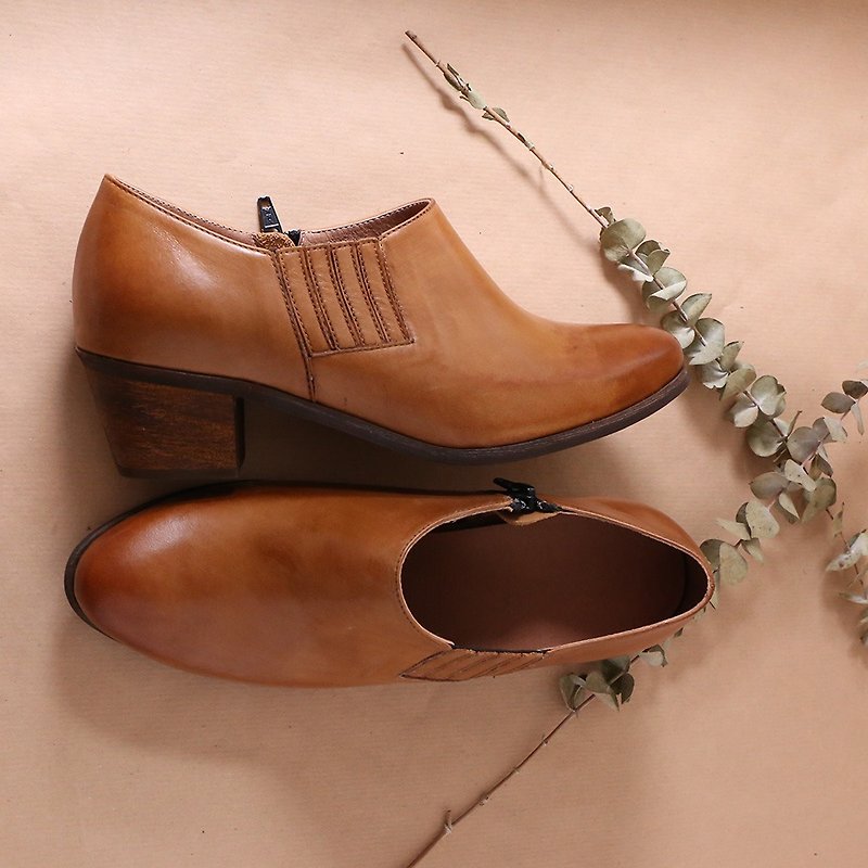 Brush small leather ankle boots, ankle boots Anglesey fight bird Brown Wax - รองเท้าอ็อกฟอร์ดผู้หญิง - หนังแท้ 