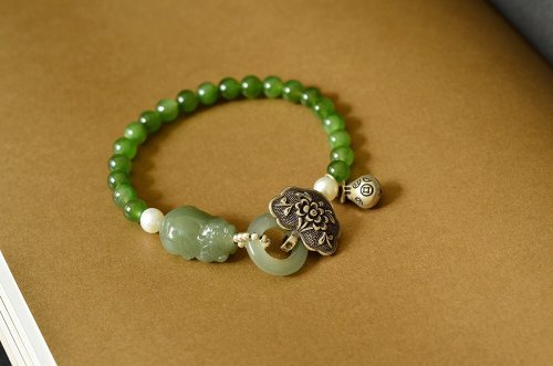 Angel's tears 天使之淚 Jewelry Design 天然和田玉 /和闐玉-碧玉 晴水貔貅純銀如意S勾設計單圈手串手鍊s