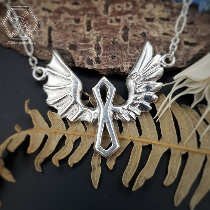 [Guardian Wings] Handmade 925 Sterling Silver Dragon Wings Angel Wings Infinity Symbol Long Necklace - Long Necklaces - Other Metals Silver