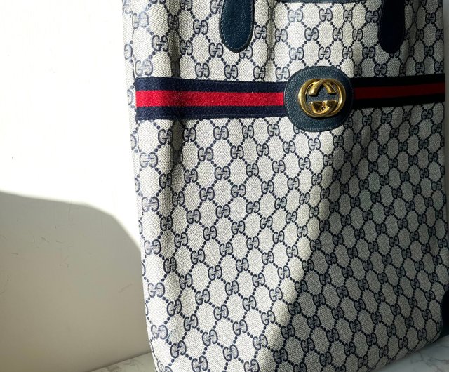 LA LUNE】 日本直送中古Gucci Vintage GG圖案寶藍色側背包- 設計館LA