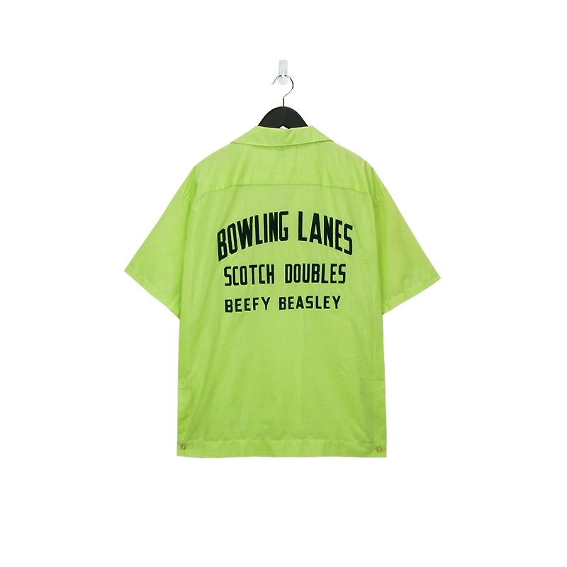 A‧PRANK: DOLLY :: vintage VINTAGE brand HILTON60s bowling shirt (grass green bottom BOWLING LANES) - เสื้อเชิ้ตผู้ชาย - ผ้าฝ้าย/ผ้าลินิน 