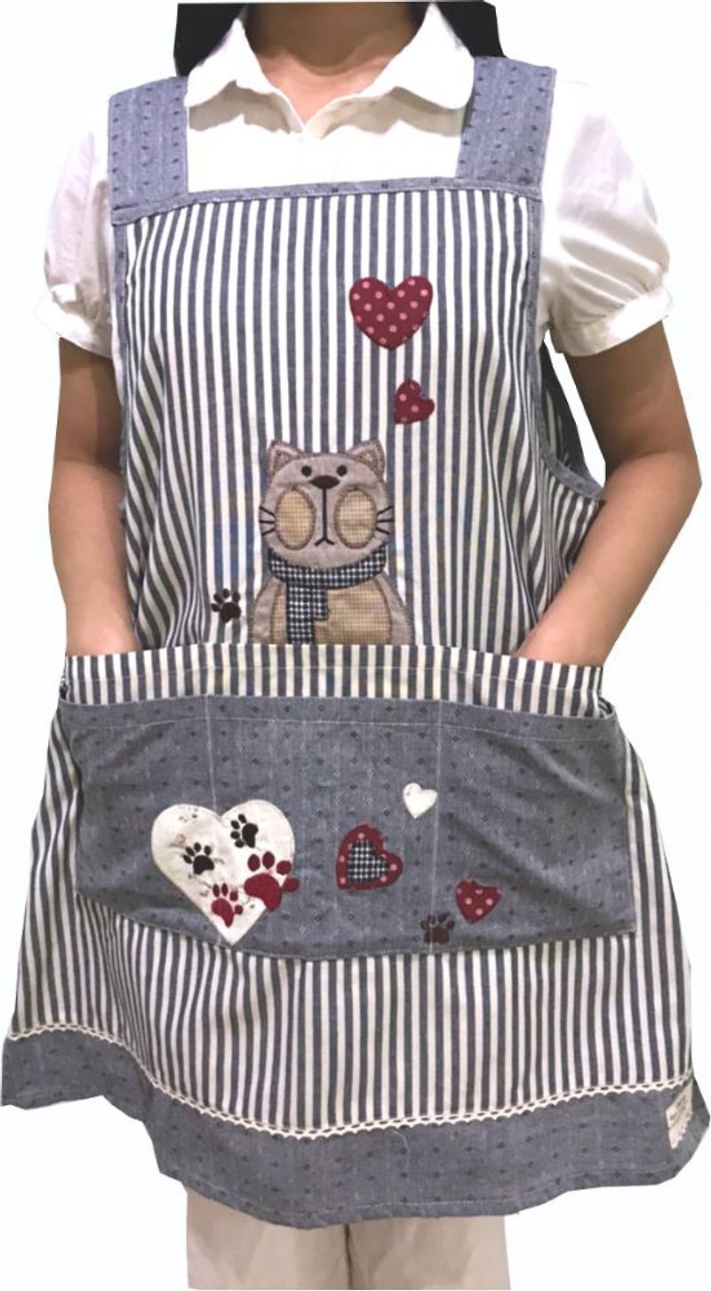 [BEAR BOY] Love Cat 6 Pocket Apron-Blue (Tie Back)-New - Aprons - Other Materials 