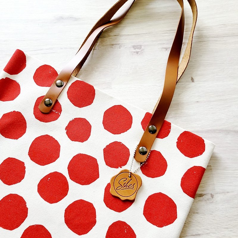 Casual Japanese canvas shoulder bag (splashed ink_white and red dots) - Messenger Bags & Sling Bags - Genuine Leather Red