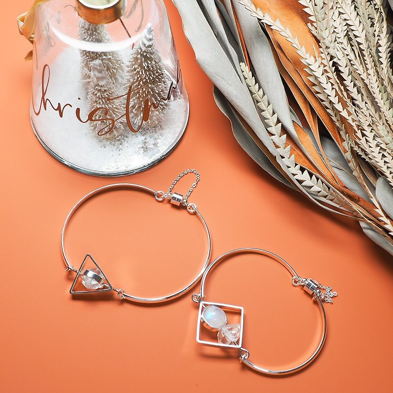 Herkimer Diamond  &  Moonstone  Bracelet couple set - สร้อยข้อมือ - เครื่องเพชรพลอย สีเงิน