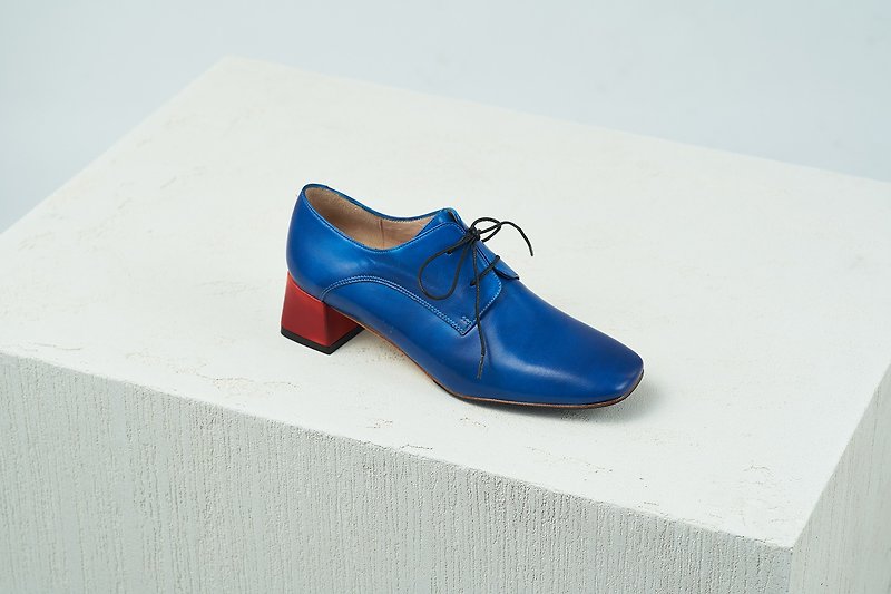 HTHREE 4.6 Square Toe Derby Heels / Deep Sea Blue / Square Toe Derby Heels - Women's Leather Shoes - Genuine Leather Blue