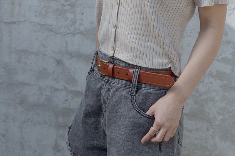 Hand feel pressure line design leather belt boys belt girls belt belt suitable for men and women - เข็มขัด - หนังแท้ 