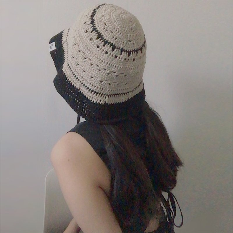 リゾートサマーリネンバケットハット サマーハット ベージュ ブラック - 帽子 - その他の素材 ゴールド