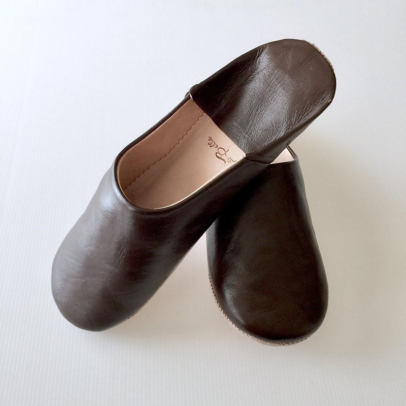 Babouche / Slipper / 拖鞋 / beautiful handmade babush / men's Dark Brown - อื่นๆ - หนังแท้ สีนำ้ตาล