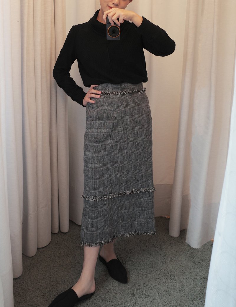 UUIN _ Gray and pink beard long skirt - Skirts - Wool Gray